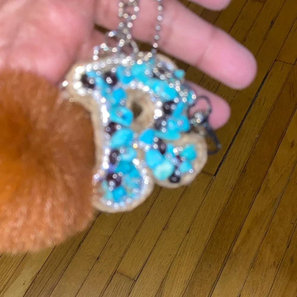 Purse charm Keychain with Leather B Brown pom pom purse charm